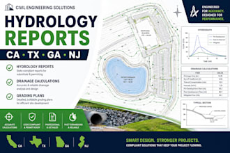 hydrology reports ca tx ga nj, stormwater, drainage calculations, grading plans