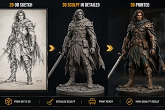 convert 2d to 3d model, sketch to figurine, stylized 3d character for print