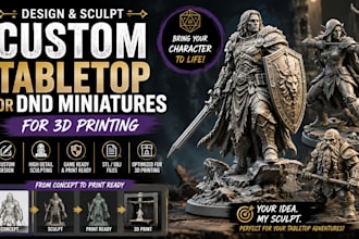 design and sculpt custom tabletop or dnd miniatures and statue for 3d printing