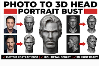 sculpt realistic 3d head model photo to 3d head 2d to 3d  character 3d printing