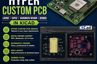design hyper custom pcb, layout, esp32,schematic design, gerber in kicad