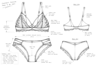 create production ready lingerie corset tech pack bodysuit, bra, boudoir resort