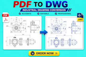 convert pdf, sketches to dwg, 2d mechanical engineering drawing
