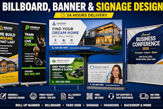 design billboard, banner, roll up, yard sign, signage, hoarding and backdrop
