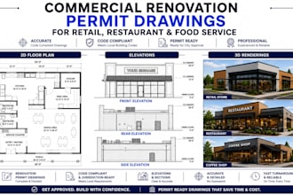 do commercial renovation permit drawing for retail, restaurant, food service
