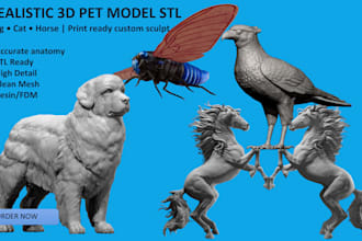 create 3d realistic animal dog cat horse 3d pet model stl file for 3d printing