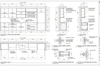 draft custom kitchen cabinet shop drawing with dimensions and details