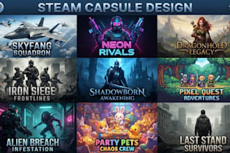 design steam capsule artwork, game cover art, steam headers and store banners