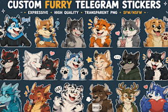 draw custom furry telegram stickers nsfw fursona stickers animated furry emotes