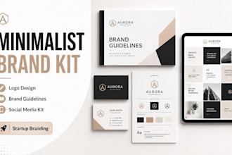 design minimalist start company full brand kit, social media kit brand guidlines
