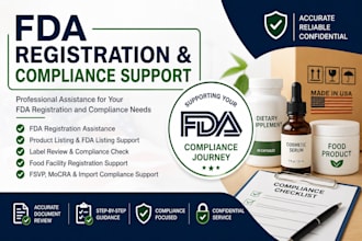 provide fda registration, compliance, product listing and label review