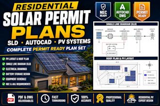 design residential solar permit plans, sld, autocad and pv systems