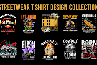 flower urban streetwear  graphic t shirt design for apparel brand