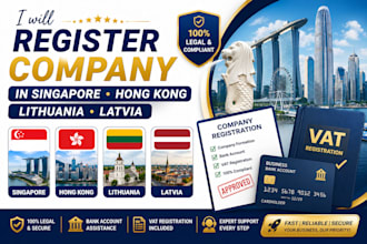 register company in singapore, hong kong, lithuania, latvia,bank account and vat