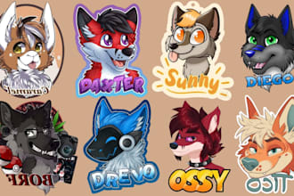 draw furry ych furyy badge furry headshot oc art icon, furry stickers