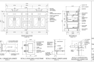 draft vanity shop drawing with dimensions and construction details