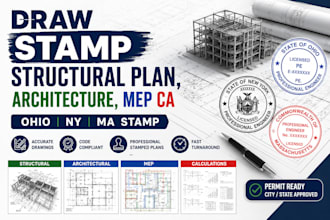 draw stamp structural plan, architecture, mep ca, ohio ny, ma stamp