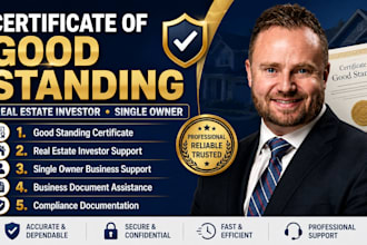 provide certificate of good standing for real estate investor and single owner
