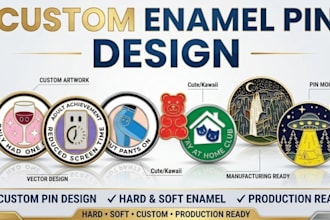 design custom enamel pins, backing card, label pin design, vector artwork