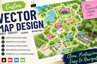 design a custom vector map for events, property, tourism and navigation