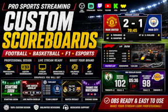 design professional sports streaming overlays and scoreboard graphics