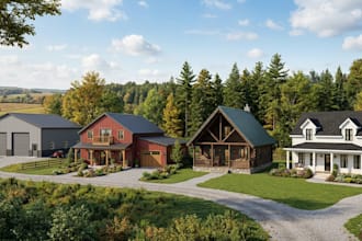 design 3d pole barn, barndominium, cabin and farmhouse exterior render