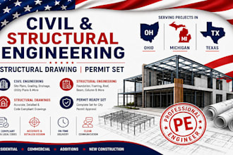 civil, structural engineering structural drawing permit set in ohio,michigan,tx