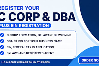 register your us corporation, c corp, dba filling and ein