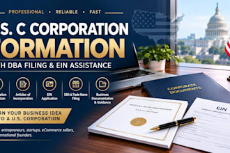 register your us corporation,  c corp, dba filling and ein