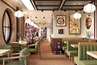 restyle 3d restaurant interior,coffee shop,wine bar,cafe container,BBQ rendering