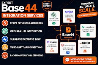 do base44 integration stripe webhooks openai api supabase base44 expert API