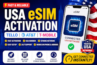 activate USA esim, tello, at t and tmobile fast