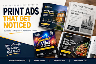 design amazing business print ads, event flyers, magazine and newspaper ads