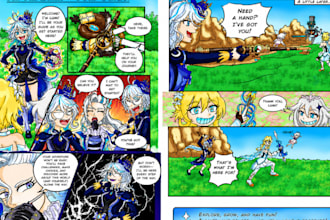 draw dark fantasy manga pages, shonen comic, anime character or genshin impact