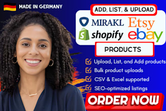 setup mirakl account upload list and add products on shopify, mirakl, ebay, etsy