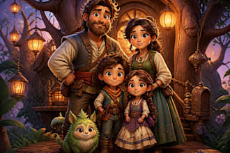 do disney family cartoon portrait