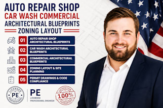 auto repair shop car wash commercial architectural blueprints zoning layout