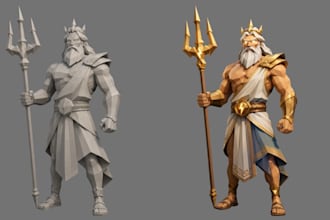 create custom stylized low poly character with rigging and animation for game