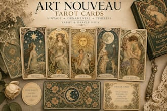 design art nouveau tarot cards with vintage ornamental artwork oracle tarot card