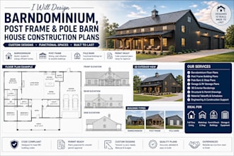 design barndominium, post frame and pole barn house construction plans