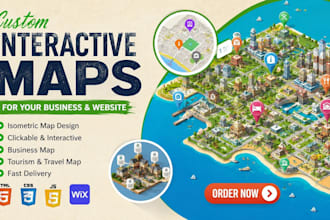 create isometric interactive map for business, website, tourism map, tourist map