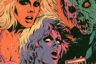 draw 70s 80s vhs retro vintage horror comic poster horror music album cover arth