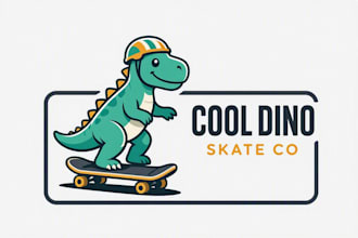 design cool dinosaur playing skateboarding logo for gaming,youtube,website