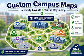 design custom campus map, university layout, and visitor wayfinding map