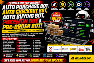 build auto purchase bot, auto checkout bot, auto buying bot, pokemon bot