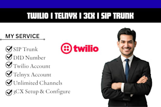 setup verified and upgraded twilio account, sip trunk, did number, telnyx, 3cx