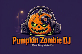 design halloween pumpkin zombie dj music party logo without any copyright
