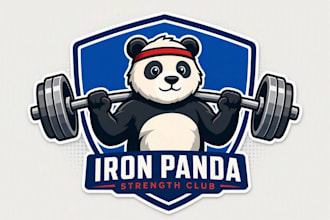design sport icon panda bear barbell mascot logo in illustrator