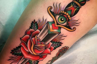 do a custom dagger and rose tattoo logo for your brand