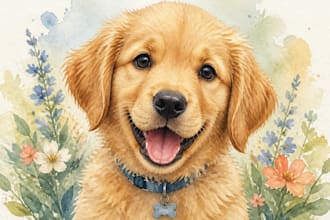 create art watercolor pet animal portrait